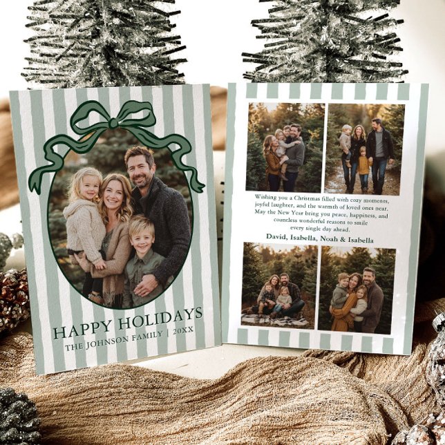 Whimsical Hand Drawn Coquette Bow Family Photo Holiday Card (Whimsical Hand Drawn Coquette Bow Family Photo Holiday Card)