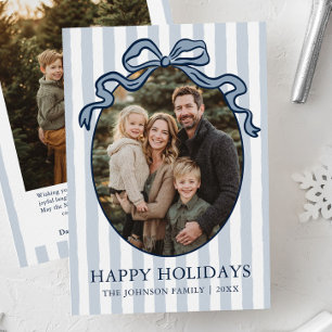 Whimsical Hand Drawn Coquette Bow Family Photo Holiday Card