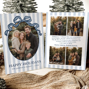 Whimsical Hand Drawn Coquette Bow Family Photo Holiday Card