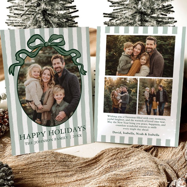 Whimsical Hand Drawn Coquette Bow Family Photo Holiday Card (Whimsical Hand Drawn Coquette Bow Family Photo Holiday Card)