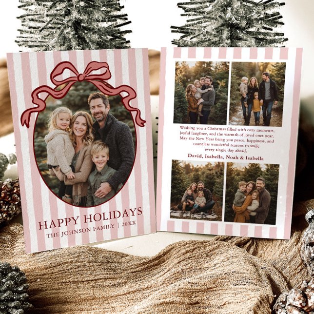 Whimsical Hand Drawn Coquette Red Bow Family Photo Holiday Card (Whimsical Hand Drawn Coquette Red Bow Family Photo Holiday Card)