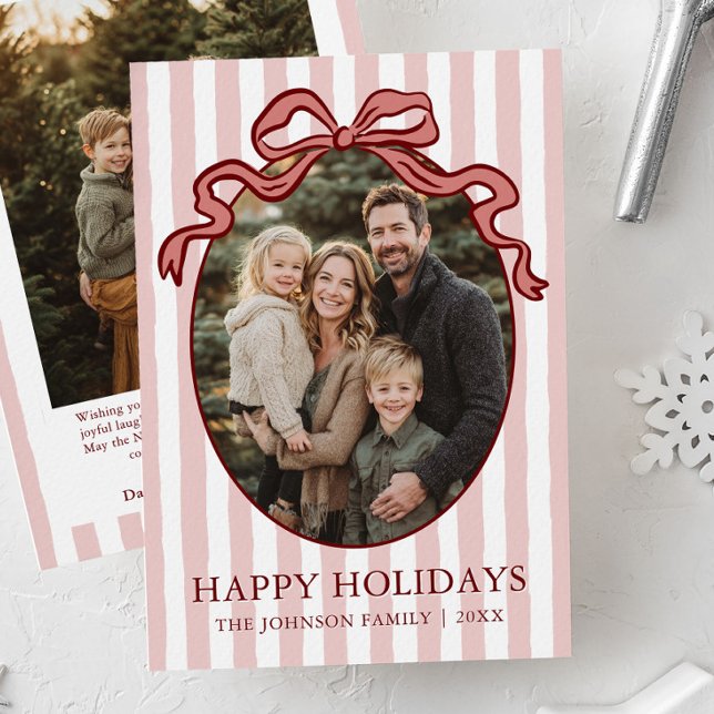 Whimsical Hand Drawn Coquette Red Bow Family Photo Holiday Card (Whimsical Hand Drawn Coquette Red Bow Family Photo Holiday Card)