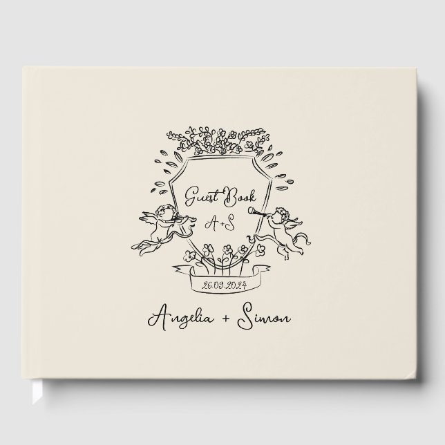 Whimsical Hand drawn Crest Cream Guest Book (Front)