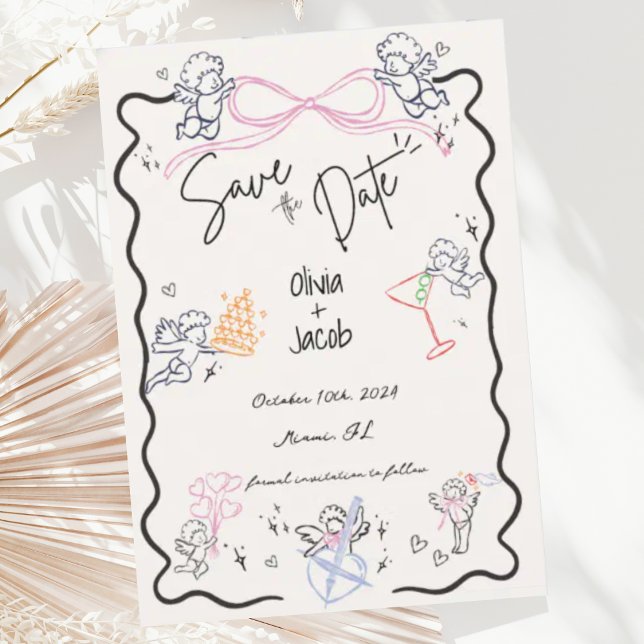 Whimsical Hand Drawn Cupid Scribble Bow Wedding  Invitation (Creator Uploaded)