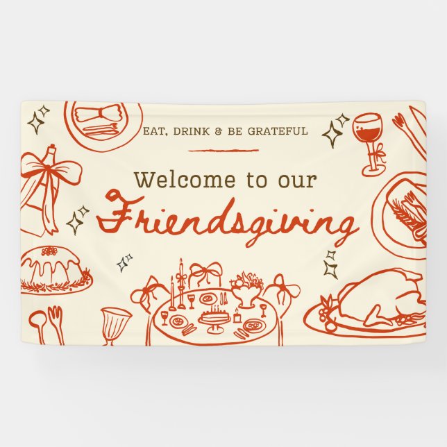 Whimsical hand drawn cute friendsgiving banner (Horizontal)