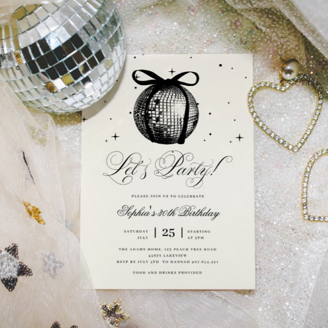 Whimsical Hand Drawn Disco Ball Any Age Birthday Invitation (Creator Uploaded)