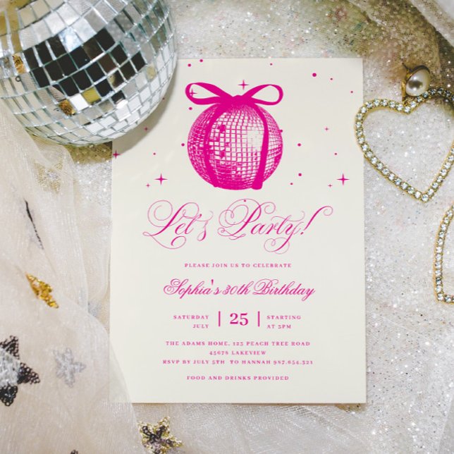 Whimsical Hand Drawn Disco Pink Any Age Birthday Invitation (Creator Uploaded)