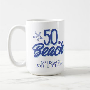 Whimsical Hand Drawn Doodle 50th Beach Birthday Coffee Mug