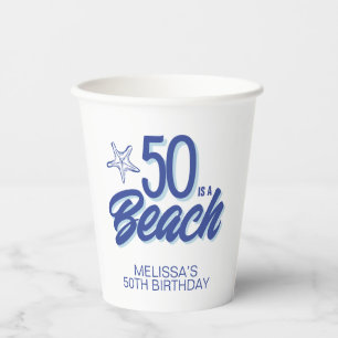Whimsical Hand Drawn Doodle 50th Beach Birthday Paper Cups