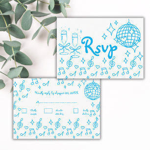 Whimsical Hand Drawn Doodle Blue Wedding RSVP  Enclosure Card