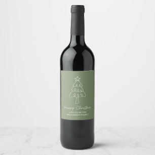 Whimsical Hand Drawn Doodle Christmas Tree Green Wine Label