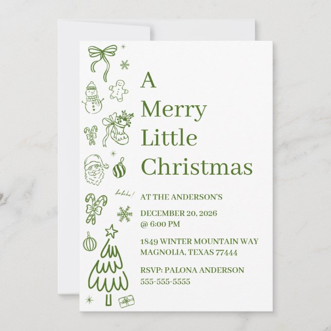 Whimsical Hand Drawn Doodle Green  (Front)