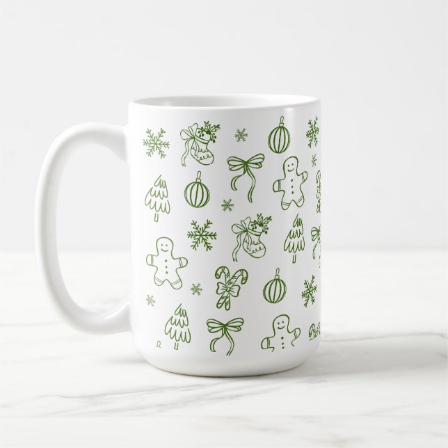 Whimsical Hand Drawn Doodle Green Coffee Mug (Left)