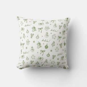 Whimsical Hand Drawn Doodle Green Cushion
