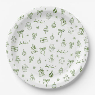 Whimsical Hand Drawn Doodle Green Paper Plate