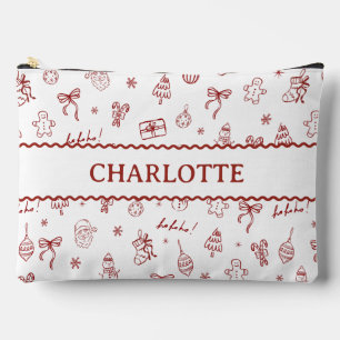 Whimsical Hand Drawn Doodle Red Accessory Pouch