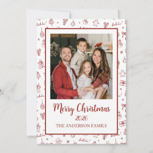 Whimsical Hand Drawn Doodle Red Holiday Card