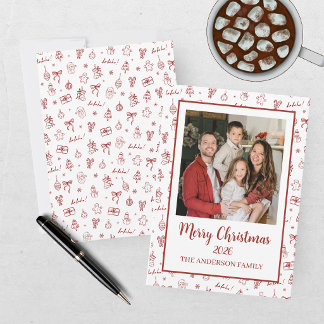 Whimsical Hand Drawn Doodle Red Holiday Card
