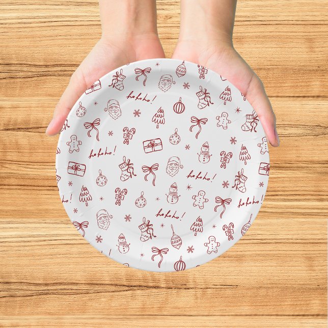 Whimsical Hand Drawn Doodle Red Paper Plate (Creator Uploaded)