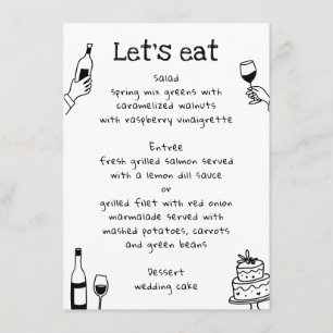 Whimsical Hand Drawn Doodle Wedding Wine Modern Menu