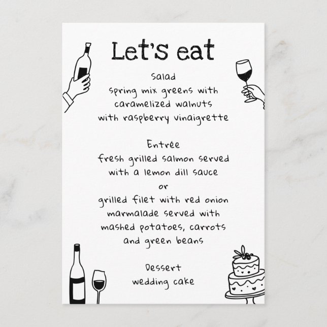 Whimsical Hand Drawn Doodle Wedding | Wine Modern Menu (Front)
