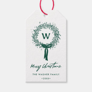 Whimsical Hand Drawn Doodle Wreath Christmas Gift Tags