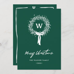 Whimsical Hand Drawn Doodle Wreath Christmas Photo Holiday Card