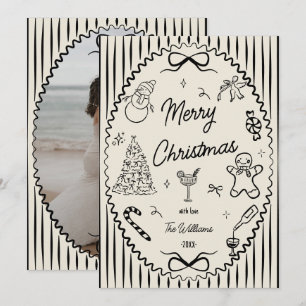 Whimsical Hand Drawn Doodles Christmas Photo  Holiday Card