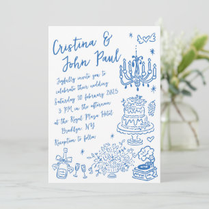 Whimsical Hand Drawn Doodles French Style Wedding Invitation
