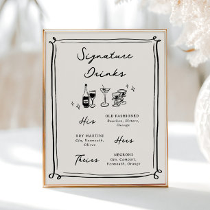 Whimsical Hand Drawn Doodles Signature Drinks Poster