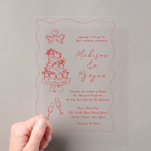 Whimsical Hand Drawn Doodles Wedding Acrylic Invitations