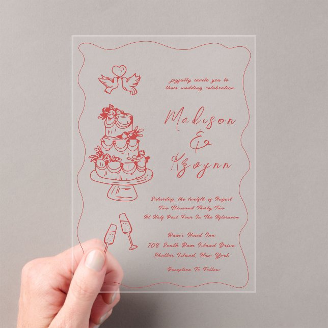 Whimsical Hand Drawn Doodles Wedding Acrylic Invitations (Insitu (Handheld))