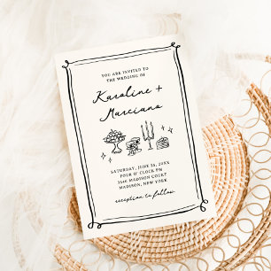 Whimsical Hand Drawn Doodles Wedding Invitation