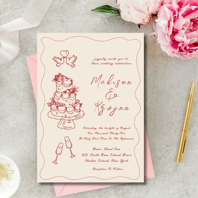 Whimsical Hand Drawn Doodles Wedding Invitation (Creator Uploaded)