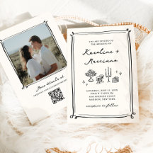 Whimsical Hand Drawn Doodles Wedding QR Code