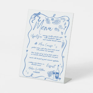 Whimsical Hand Drawn Drawing Doodles Wedding Menu Pedestal Sign