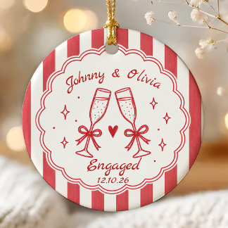 Whimsical Hand Drawn Engagement Ceramic Ornament