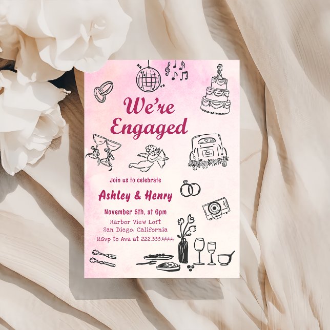 Whimsical Hand Drawn Engagement Party Invitation (Creator Uploaded)