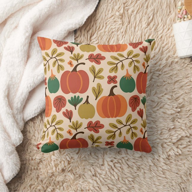 Whimsical Hand-Drawn Fall Halloween Pumpkin Seamle Cushion (Blanket)