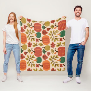 Whimsical Hand-Drawn Fall Halloween Pumpkin Seamle Fleece Blanket