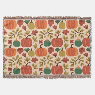 Whimsical Hand-Drawn Fall Halloween Pumpkin Seamle Throw Blanket