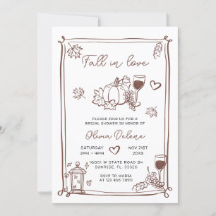 Whimsical Hand Drawn Fall In Love Bridal Shower Invitation