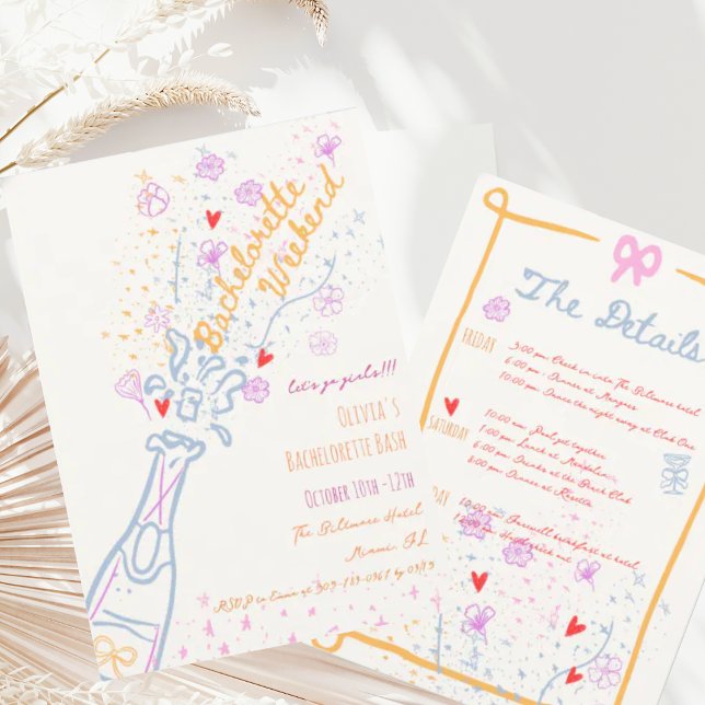 Whimsical Hand Drawn Floral Bachelorette Weekend Invitation (Creator Uploaded)