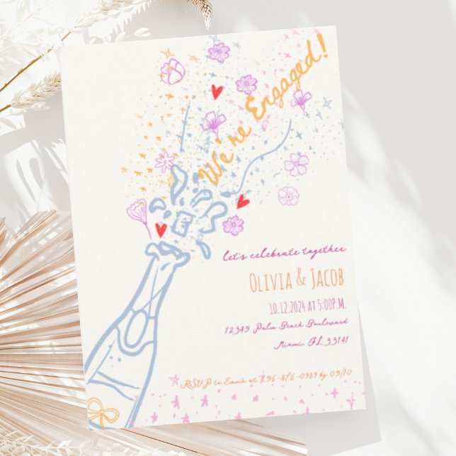 Whimsical Hand Drawn Floral Fun Engagement Party Invitation (Creator Uploaded)