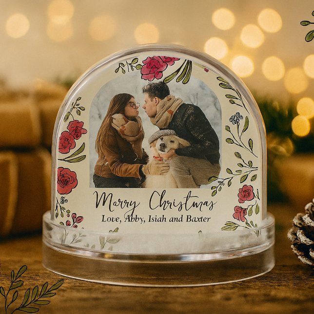 Whimsical Hand Drawn Floral Photo  Snowglobe (Whimsical Hand Drawn Floral Photo Snow Globe)