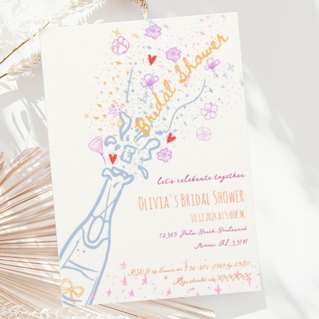 Whimsical Hand Drawn Floral Scribble Bridal Shower Invitation (Creator Uploaded)