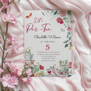 Whimsical hand-drawn floral Tea Party Birthday Invitation