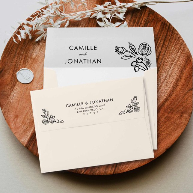 Whimsical Hand Drawn Floral Wedding Envelope (Whimsical Floral Wedding Invitation Envelope)