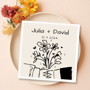 Whimsical Hand Drawn Floral Wedding Napkin