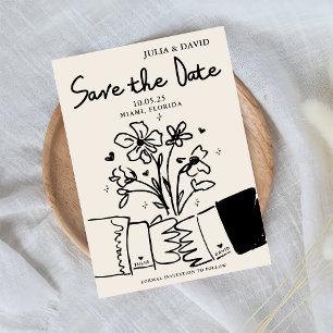 Whimsical Hand Drawn Floral Wedding Save The Date